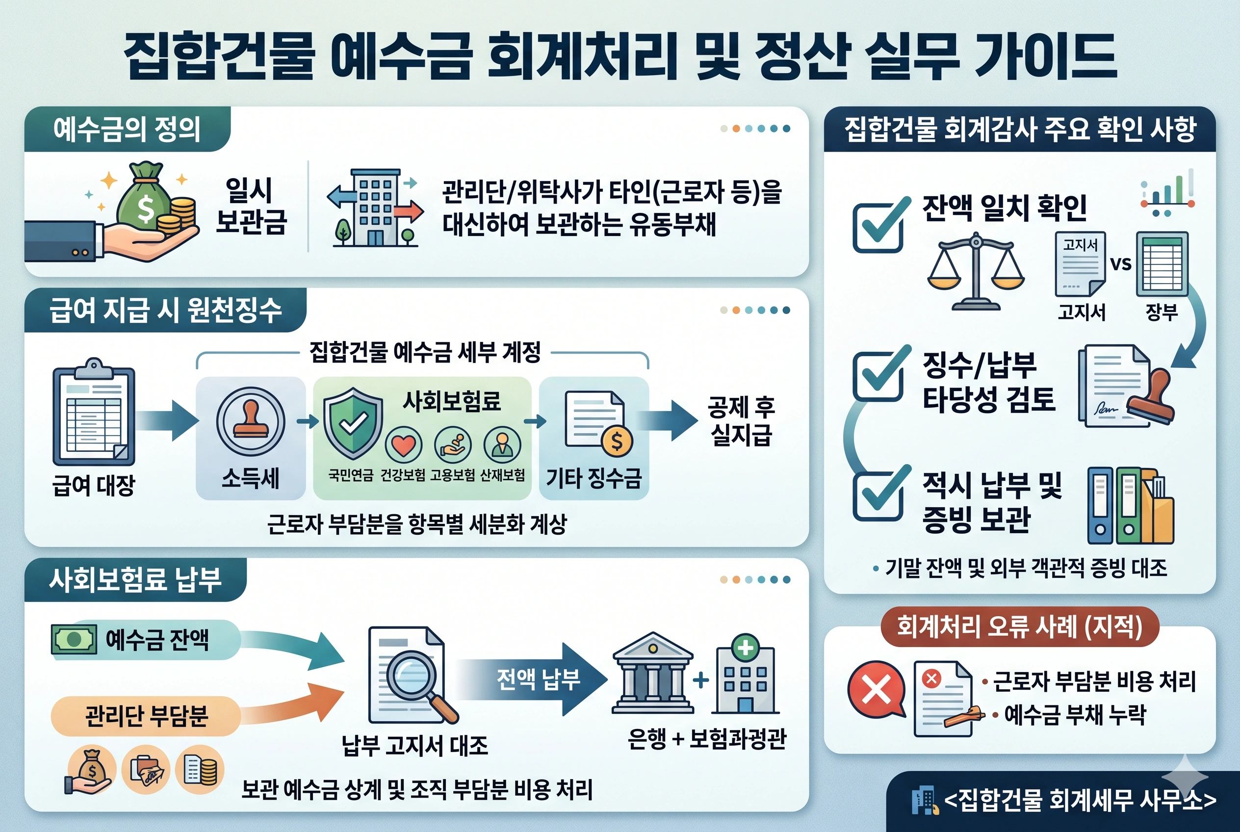 집합건물 예수금 원천세 및 건강보험료 4대보험 회계처리 실무 가이드